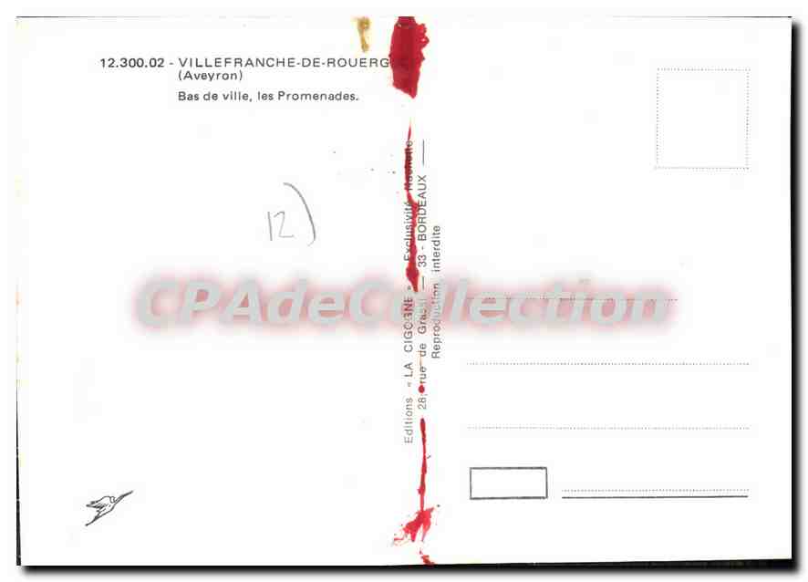 Villefranche-de-Rouergue — Bas de ville, les Promenades — Editions LA CIGOGNE — Verso