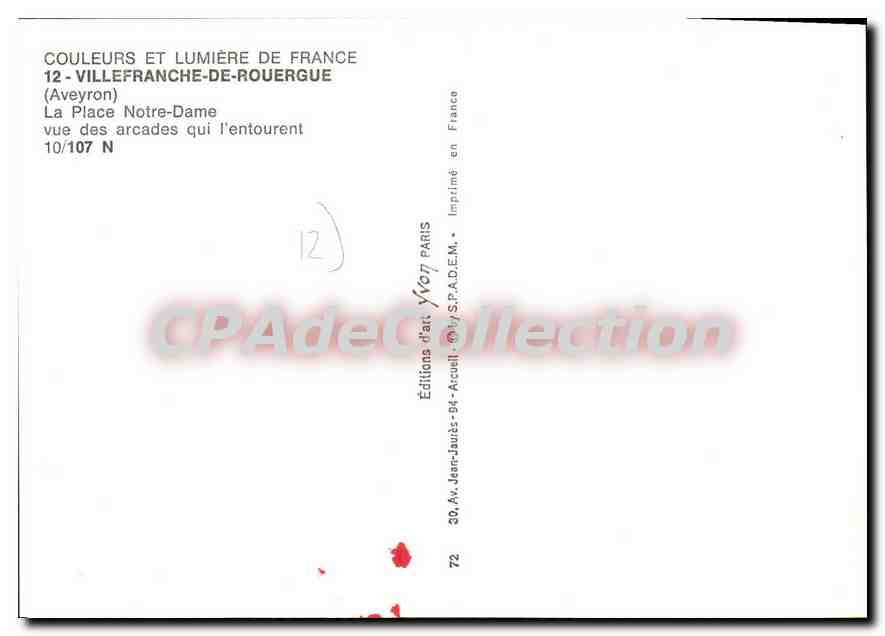 CPA Couleurs et Lumiere de France Villefranche de Rouergue Aveyron La Place Notre Dame vue des arcad — Verso