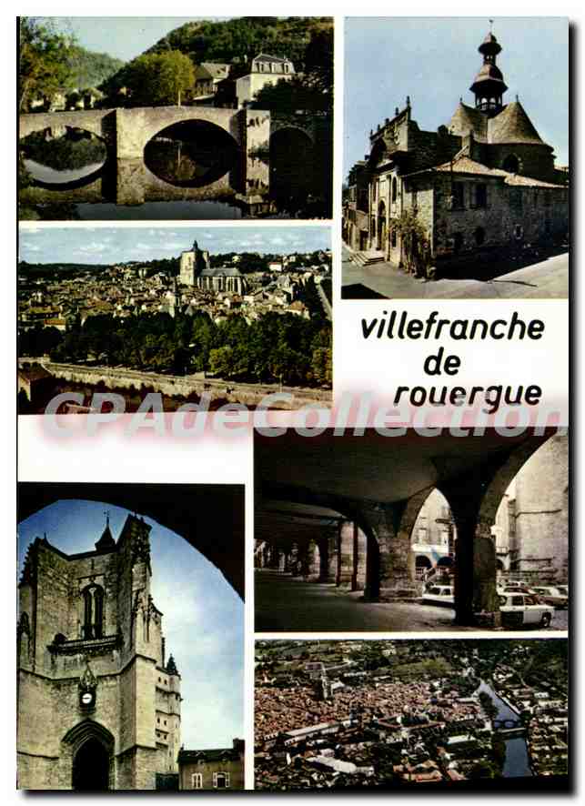 Villefranche-de-Rouergue — vue générale, pont des Consuls, chapelle des Pénitents Noirs, clocher — éditeur IRIS, série A 9