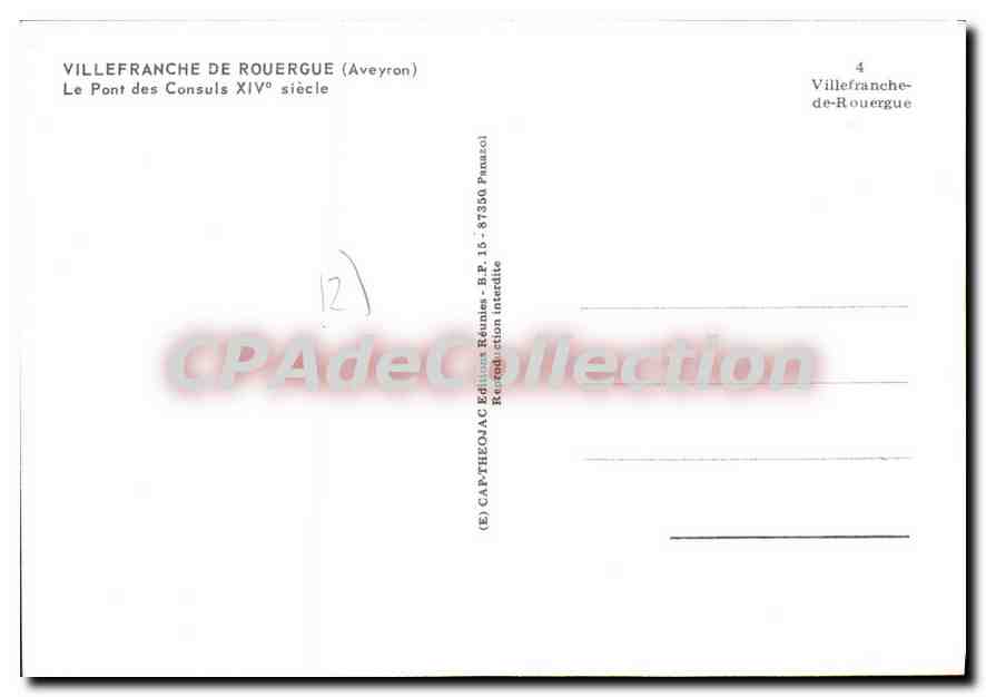 CPA Villefranche de Rouergue Aveyron Le Pont des Consuls XIV  — Verso