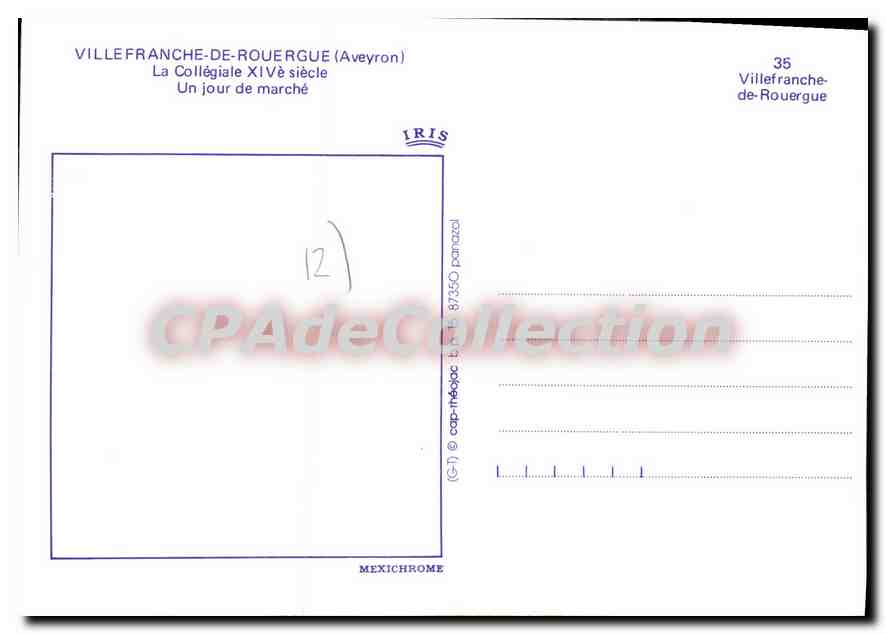 CPA Villefranche de Rouergue Aveyron La Collegiale Un Jour de Marche  — Verso