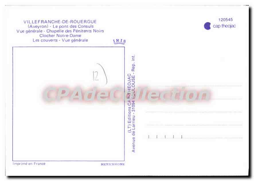 CPA Villefranche de Rouergue Aveyron Le Pont des Consuls Vue generale Chapelle des Penitents Noirs C — Verso
