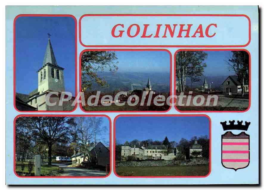 CPA Golinhac Aveyron Le Clocher Vue generale Le Chateau des Vernhettes Point de vue du Camping 