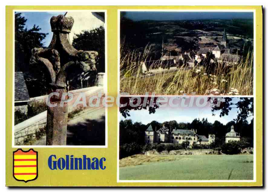 Golinhac — Croix Saint-Jacques (XIe siècle), vue générale, château des Vernhettes — IRIS