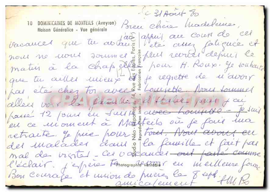 CPA Dominicaines de Monteils Aveyron Maison Generalice Vue generale  — Rückseite