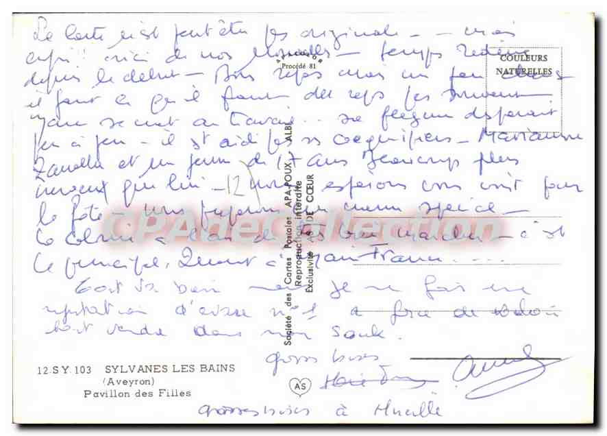CPA Sylvanes les Bains Aveyron Pavillon des Filles  — Rückseite