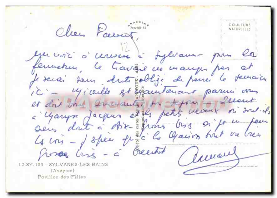 CPA Sylvanes les Bains Aveyron Pavillon des Filles  — Rückseite