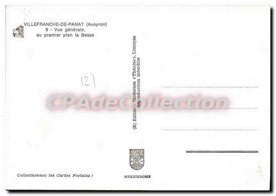 CPA Villefranche de Panat Aveyron Vue generale au Premier plan la Besse  — Verso