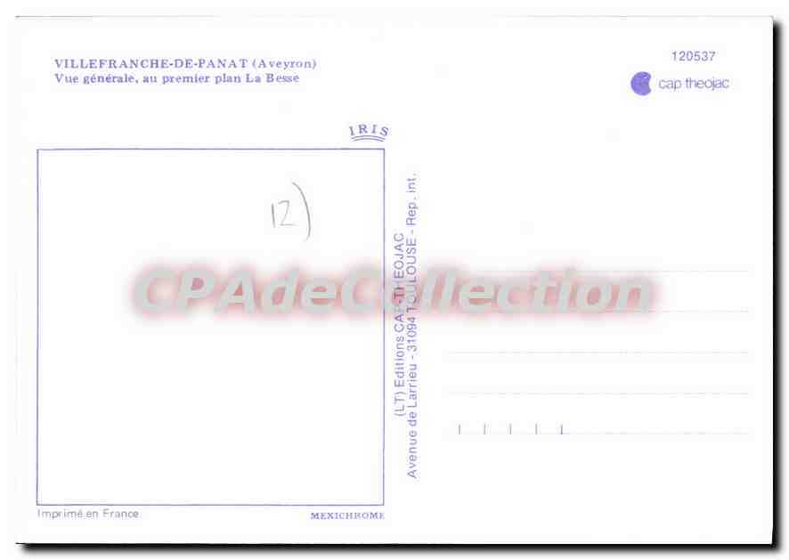 Villefranche-de-Panat — Vue générale, au premier plan La Besse — IRIS — Verso