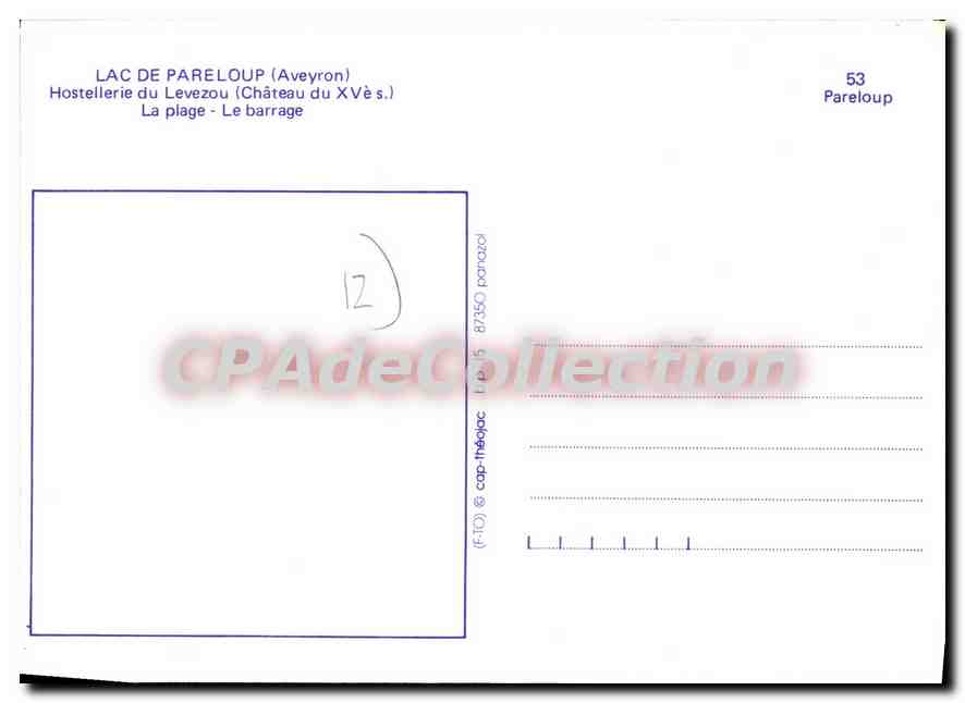 Lac de Pareloup — Hostellerie du Levezou (XVe s.) — CPADeCollection — Achterkant