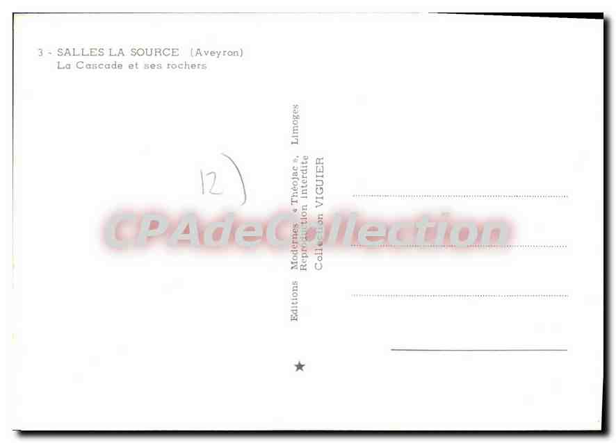 SALLES LA SOURCE (Aveyron) — La Cascade et ses rochers — Editions Théodore Viguière, n°12 — Rückseite