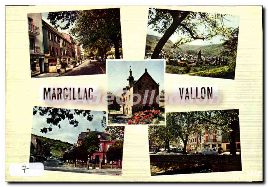 CPA Marcillac Vallon Aveyron Rue principale Vue generale Notre Dame de Foncourrieu Carrefour Mairie