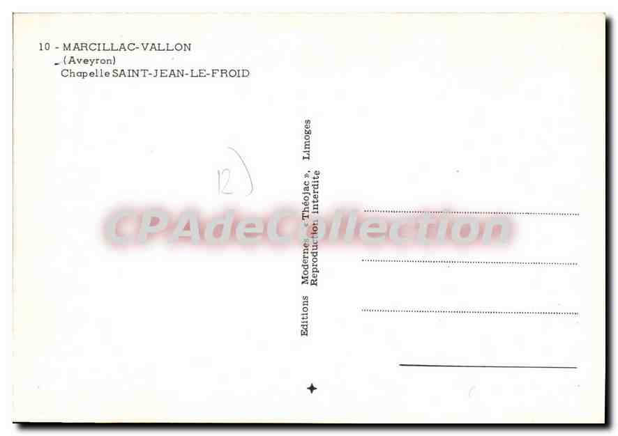CPA Marcillac Vallon Aveyron Chapelle Saint Jean Le Froid  — Rückseite