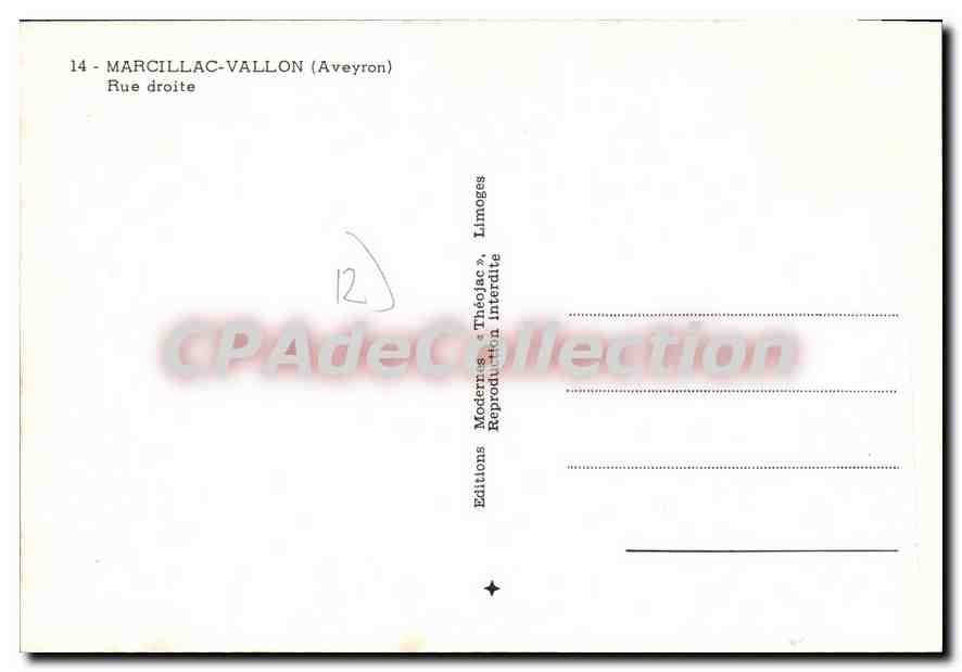 CPA Marcillac Vallon Aveyron Rue droite  — Rückseite