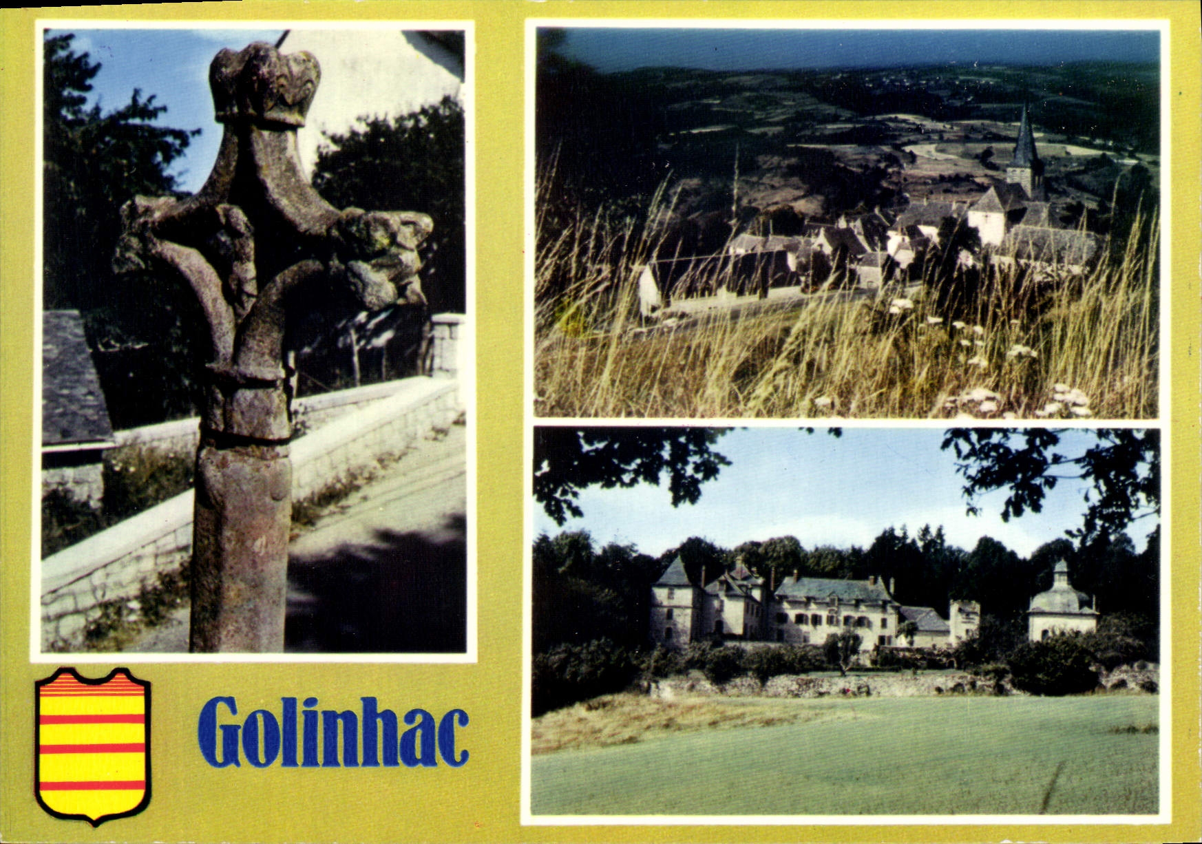 CPA Golinhac Aveyron La croix Saint Jacques Vue generale Le Chateau des Vernhettes 