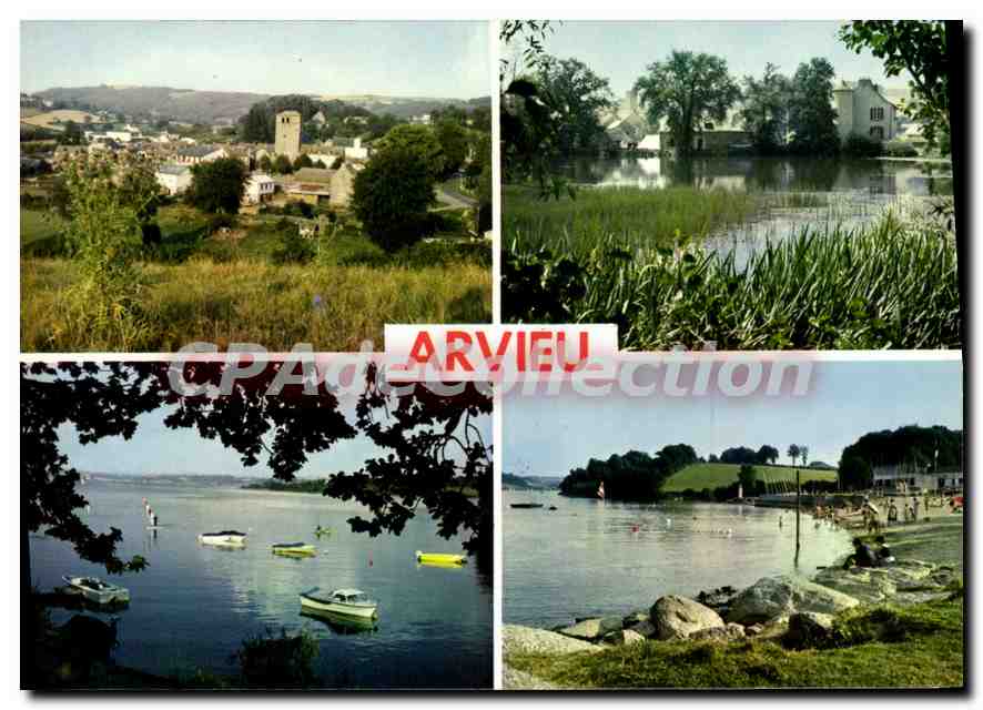 CPA Arvieu Aveyron Vue generale L'Etang Le Lac de Pareloup La plage du lac de Pareloup 