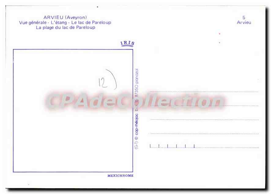 CPA Arvieu Aveyron Vue generale L'Etang Le Lac de Pareloup La plage du lac de Pareloup  — Rückseite