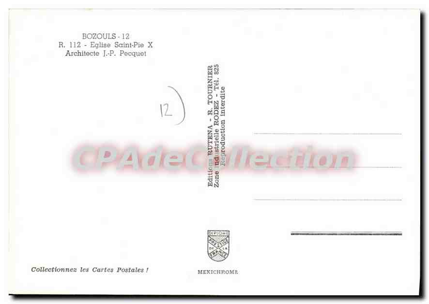 CPA Bozouls Eglise Saint Pie X Architecte J P Pecquet  — Rückseite