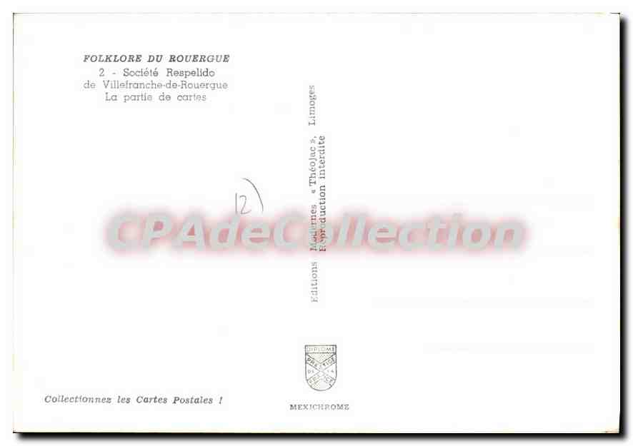 Partie de cartes — Folklore du Rouergue — Éditions Mexichrome — Rückseite
