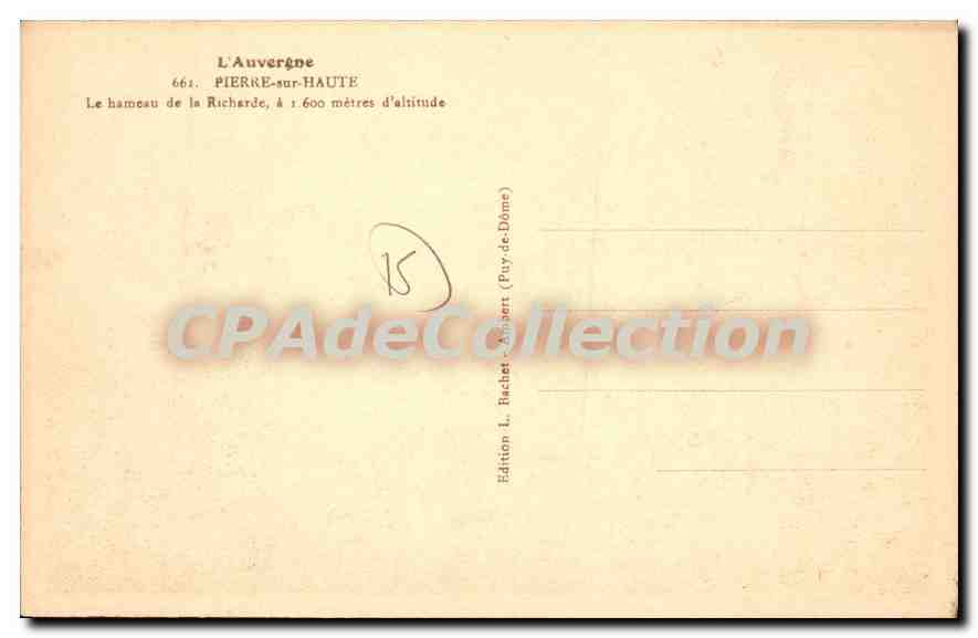 CPA L'Auvergne Pierre sur Haute Le Hameau de la Richarde  — Verso
