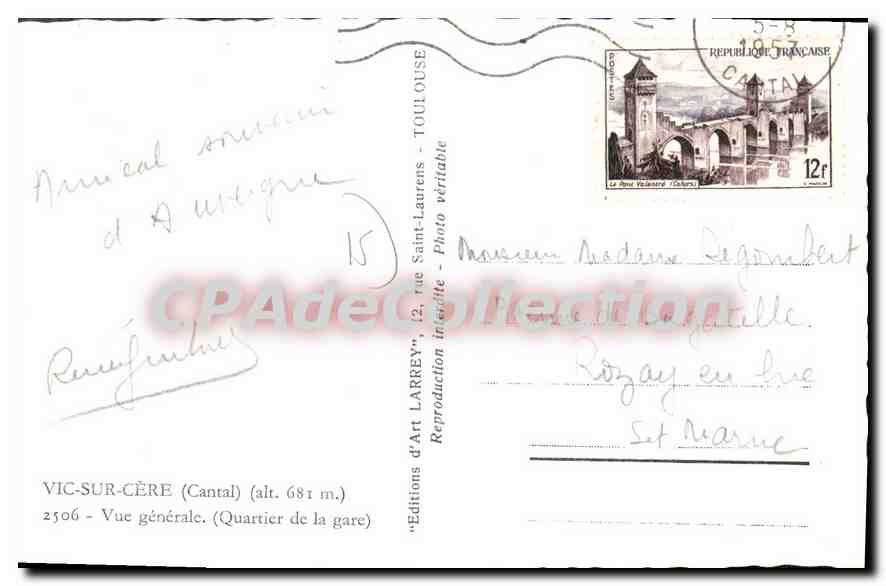 CPA Vic sur Cere Cantal Vue generale Quartier de la gare  — Back