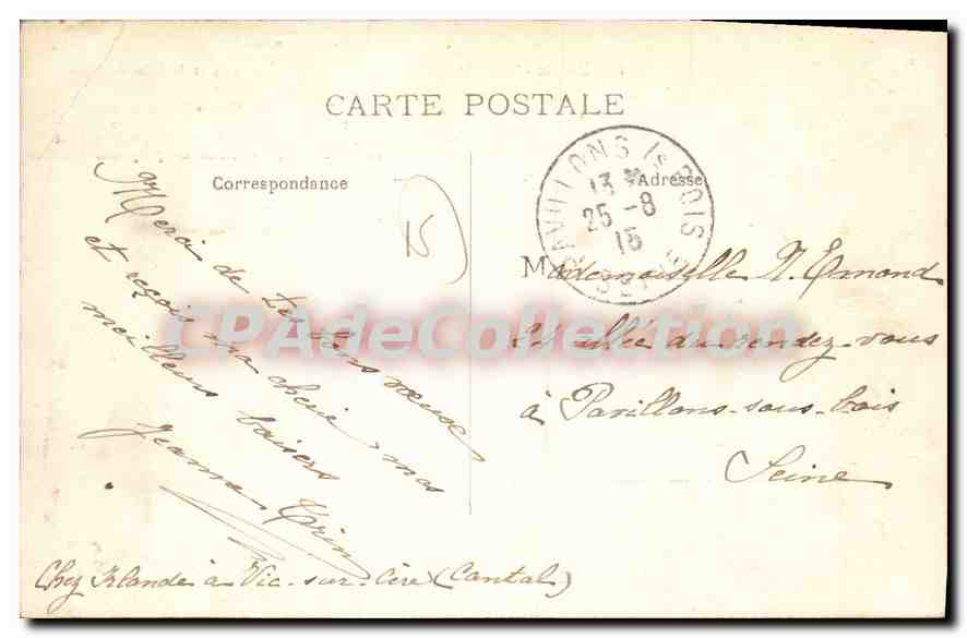 CPA L'Auvergne Cantal Thiezac Chaos de Casteltinet l'Aiguille et le Pain de Sucre Au fond le Puy Gri — Rückseite