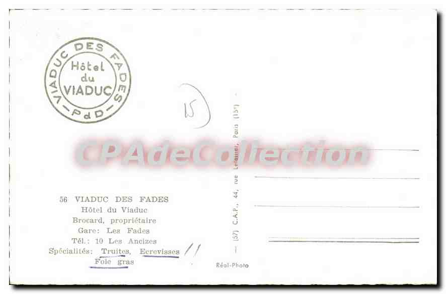 CPA Viaduc de s Fades Hotel du Viaduc Brocard proprietaire Gare Les Fades  — Verso