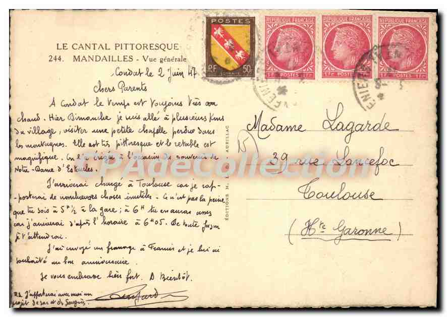 CPA Le Cantal Pittoresque Mandailles Vue generale  — Rückseite