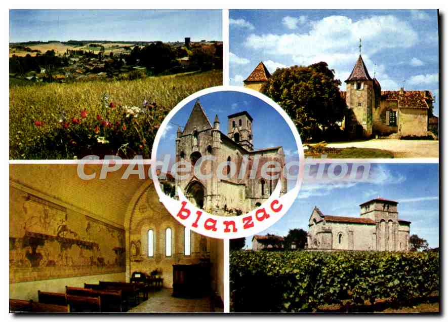 Blanzac — vue panoramique, église, château, intérieur et vignes — IRIS