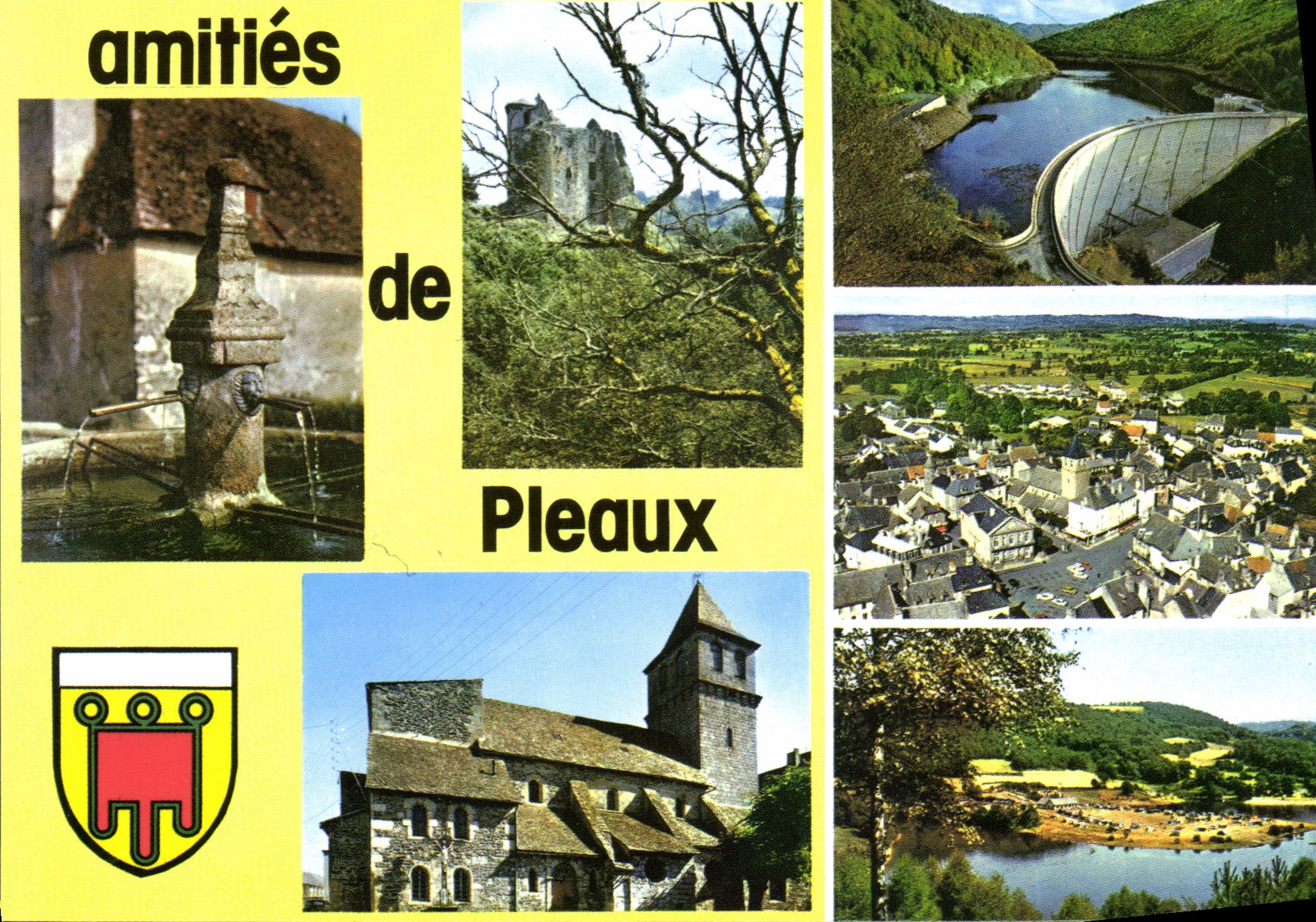 CPA Images de France Cantal Pleaux Vieille Fontaine du Bournac Chateau de Branzac 