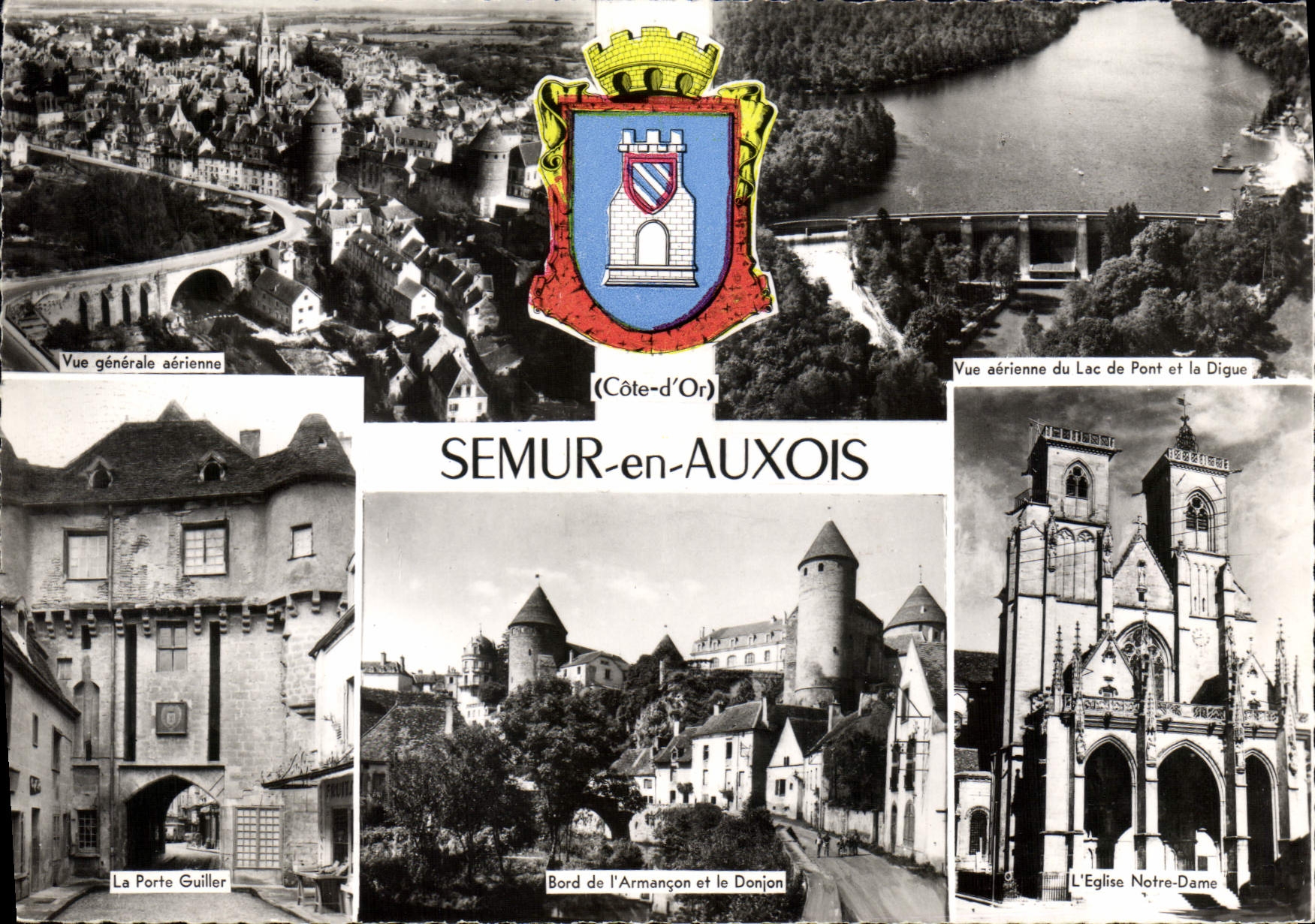 Semur-en-Auxois — vue aérienne et monuments — éditeur non identifié, n° de série non visible