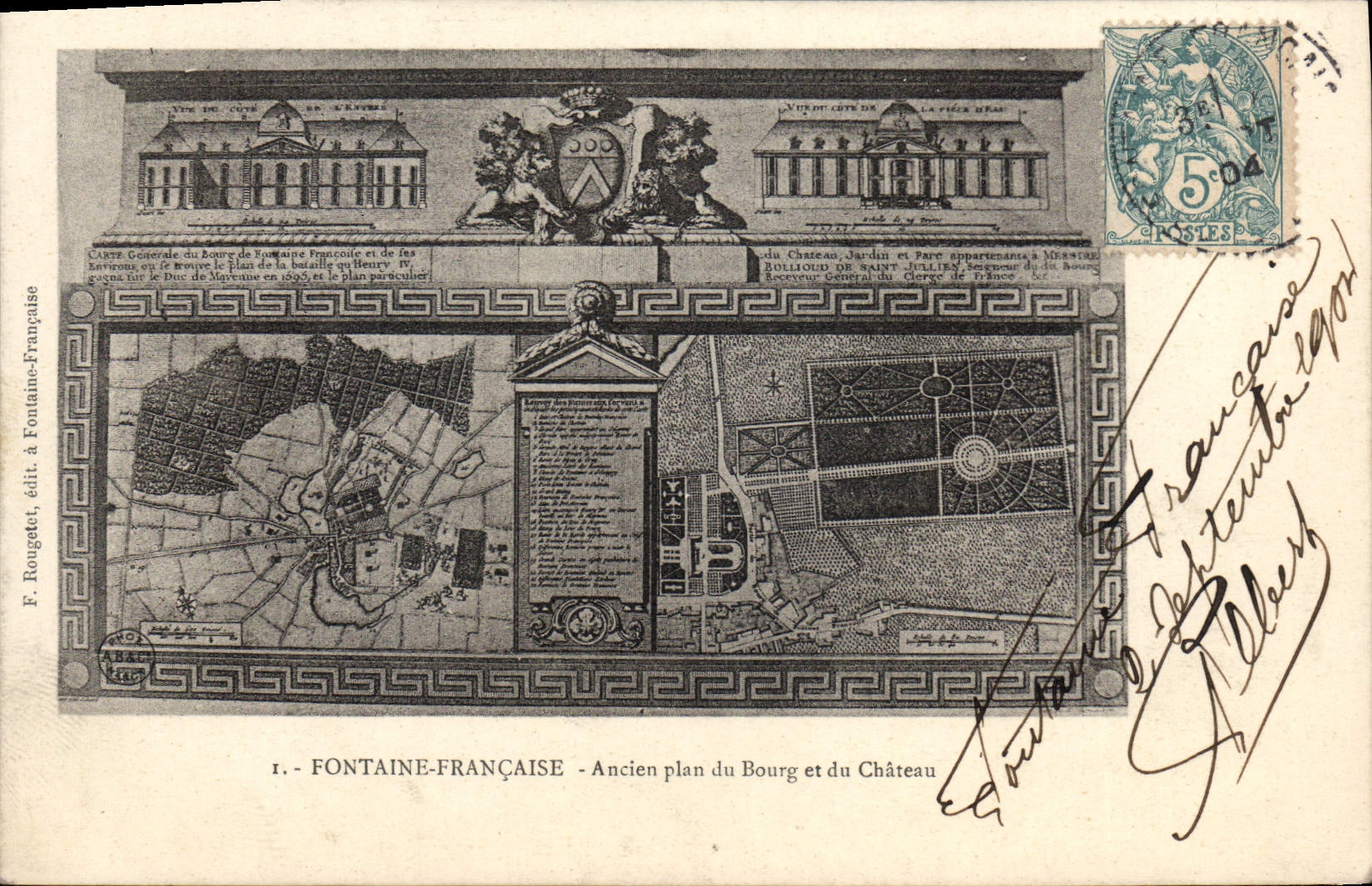 Fontaine-Française — Ancien plan du Bourg et du Château — F. Rouget, édit. à Fontaine-Française