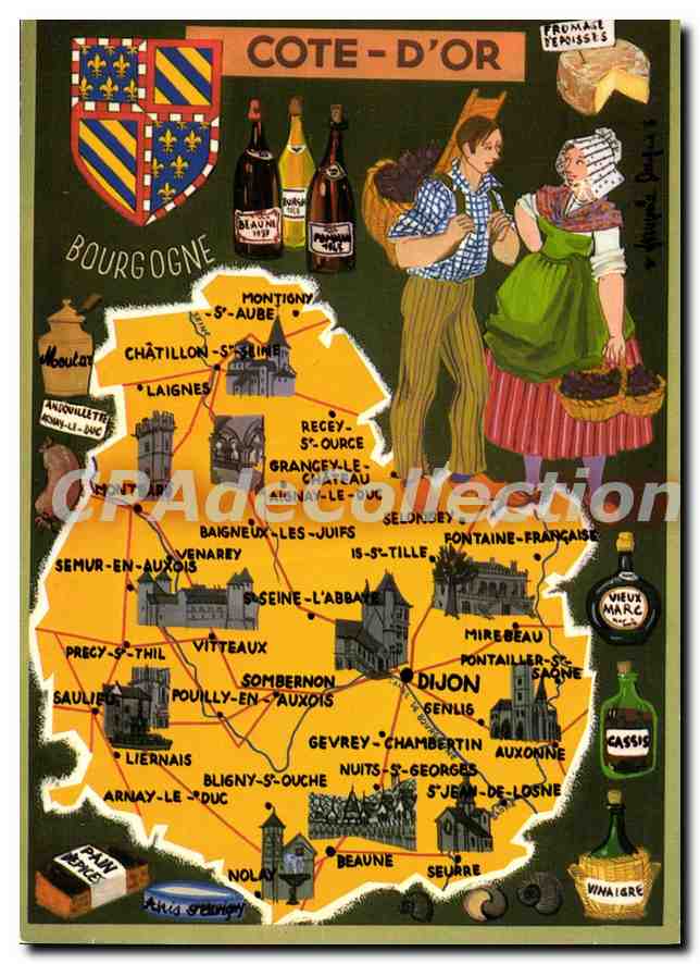 CPSM carte touristique Côte d'Or
