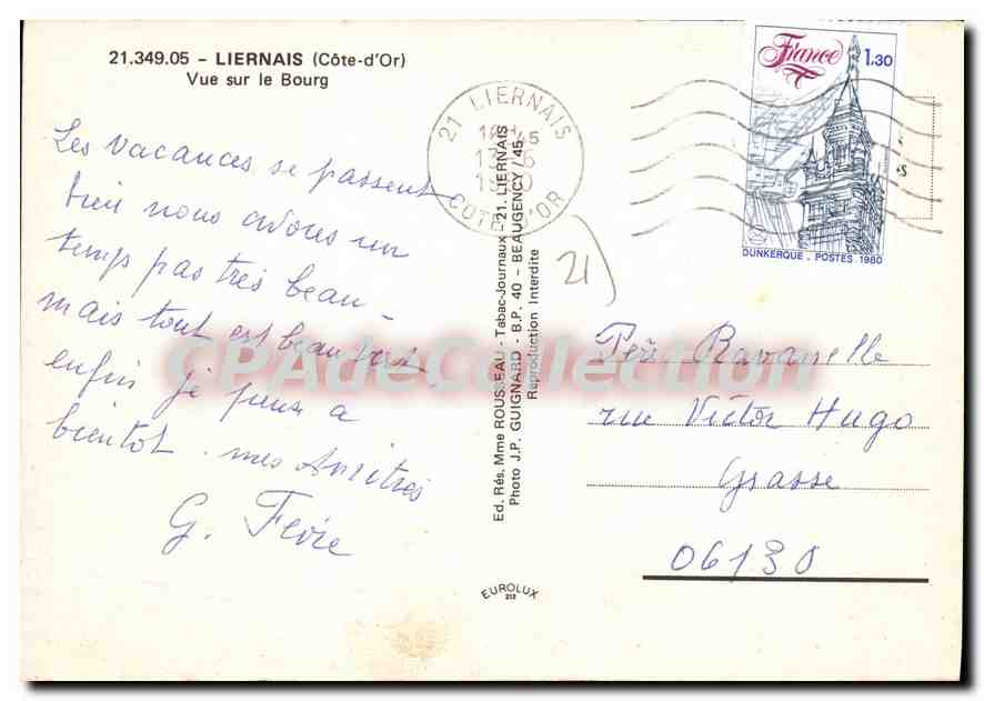 Liernais (Côte-d'Or) — Vue sur le Bourg — Ed. Rés. Mme ROUSSEAUX - 21.349.05 — Verso