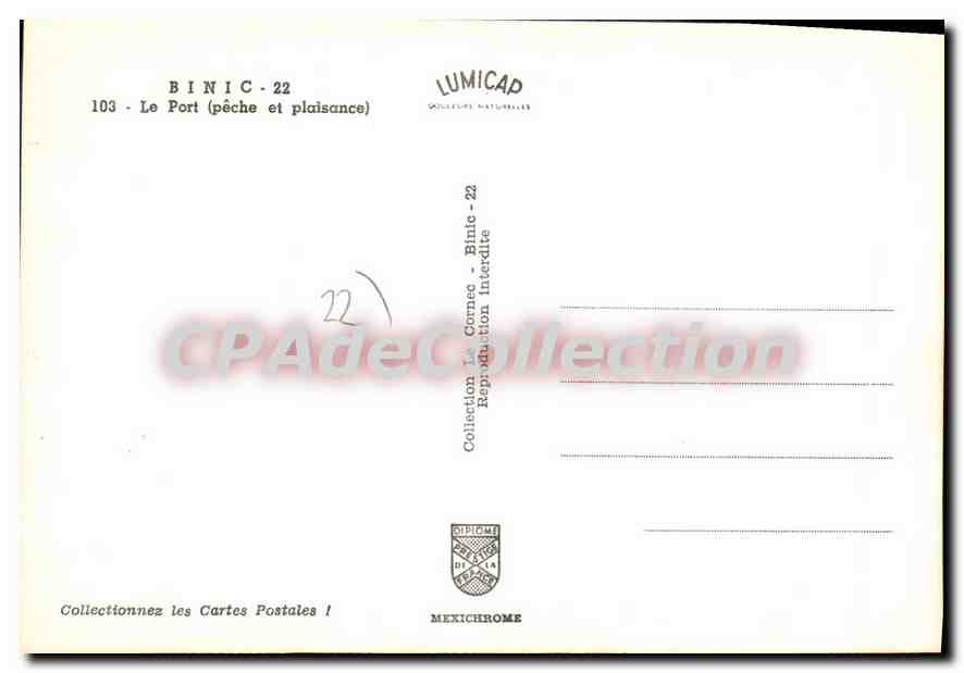 Binic - Le Port (pêche et plaisance) — Lumicad, série 103 — Verso