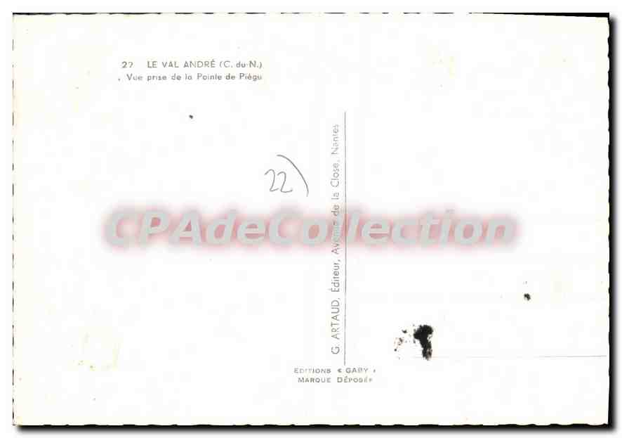 Pointe de Piégu — Vue prise de la Pointe de Piégu — G. ARTAUD, Éditeur, Avenue de la Cloche, Nantes — Reverso