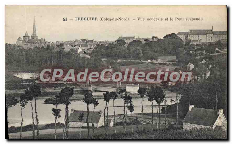 CPA TREGUIER vue générale Pont suspendu