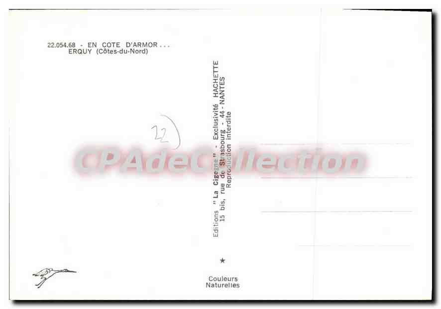 Erquy — Plage, port et phare — Éditions 'La Cigogne' n°22.054.68 — Verso