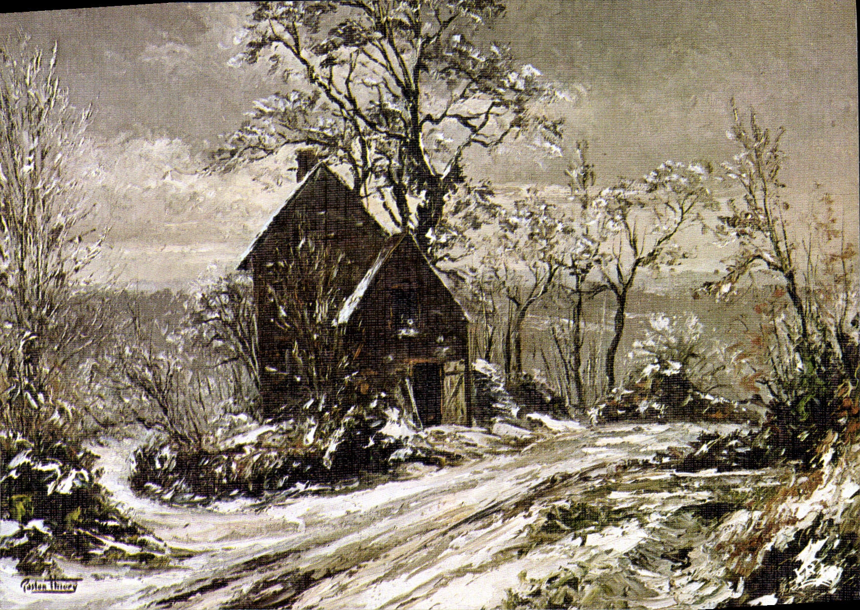 Soir de neige à Aigude — œuvre du peintre Gaston Thiery — Fresselines (23450)