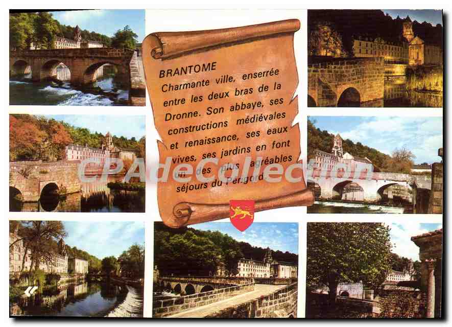 CPSM BRANTOME abbaye clocher et pont Coudé