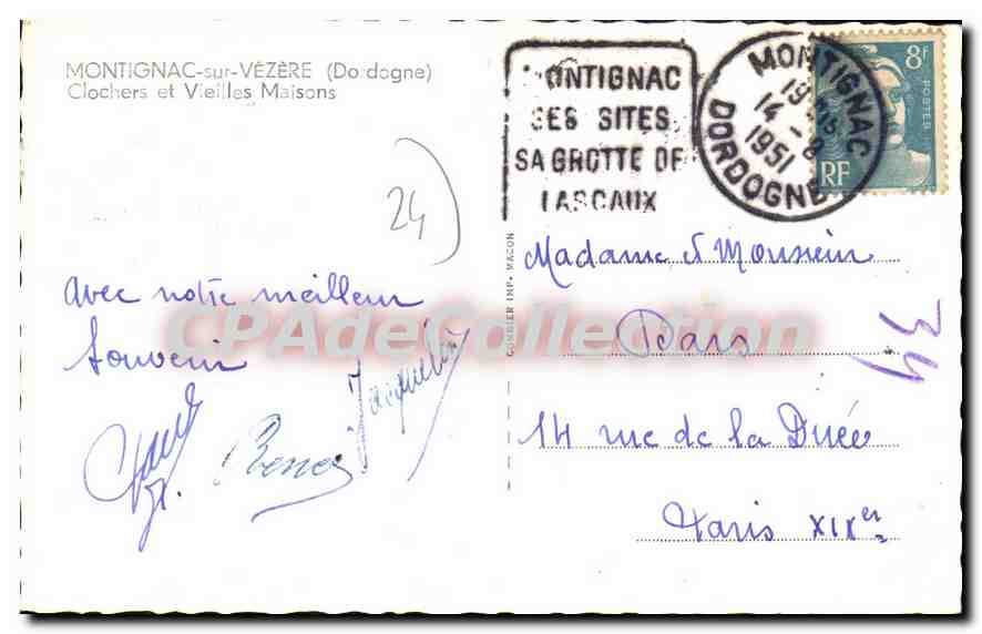 Montignac-sur-Vézère — Clochers et Vieilles Maisons — éditeur P. Sim — Reverso