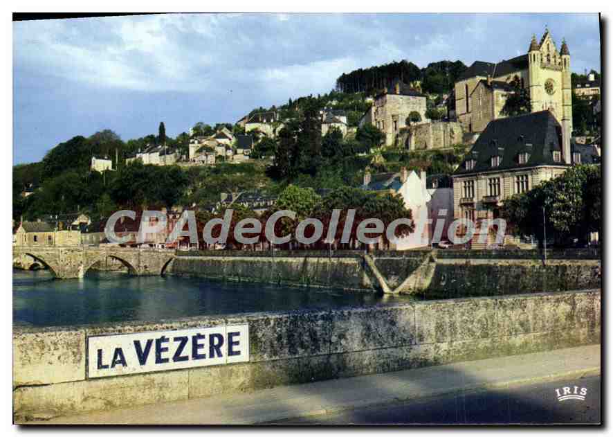 Terrasson (Dordogne) — Die Ufer der Vézère, der alte Brücke und die Kirche (15. Jahrhundert) — IRIS