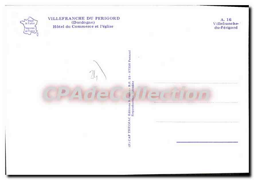 CPSM VILLEFRANCHE DU PERIGORD Hôtel du commerce église — Verso