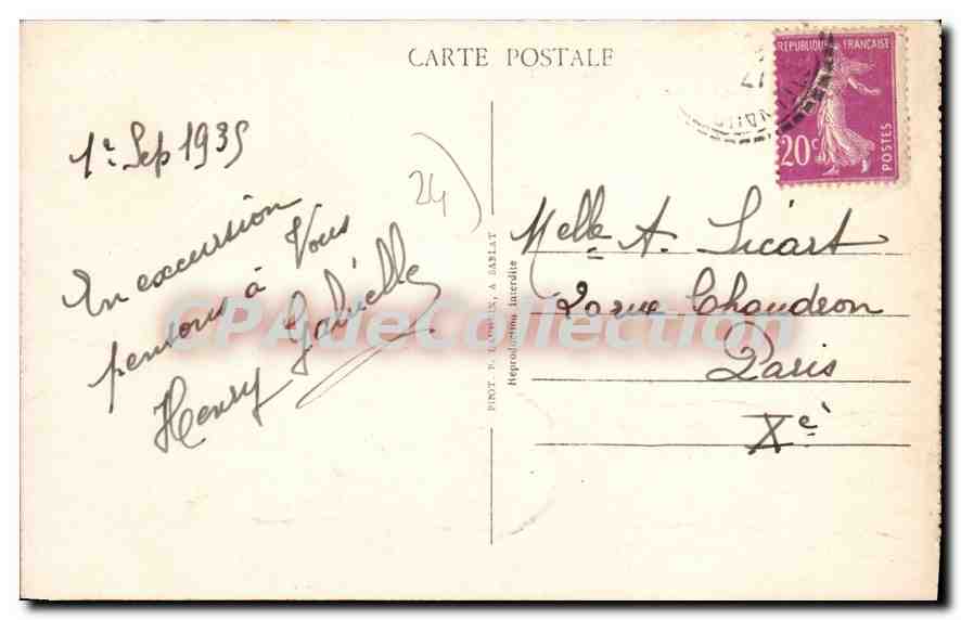 CPA LA ROQUE-GAGEAC château de la Malartrie — Verso
