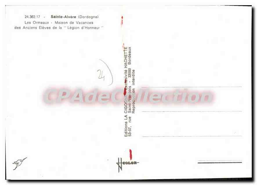CPSM SAINT-ALVERE maison de vacances Les Ormeaux Légion d'Honneur — Verso