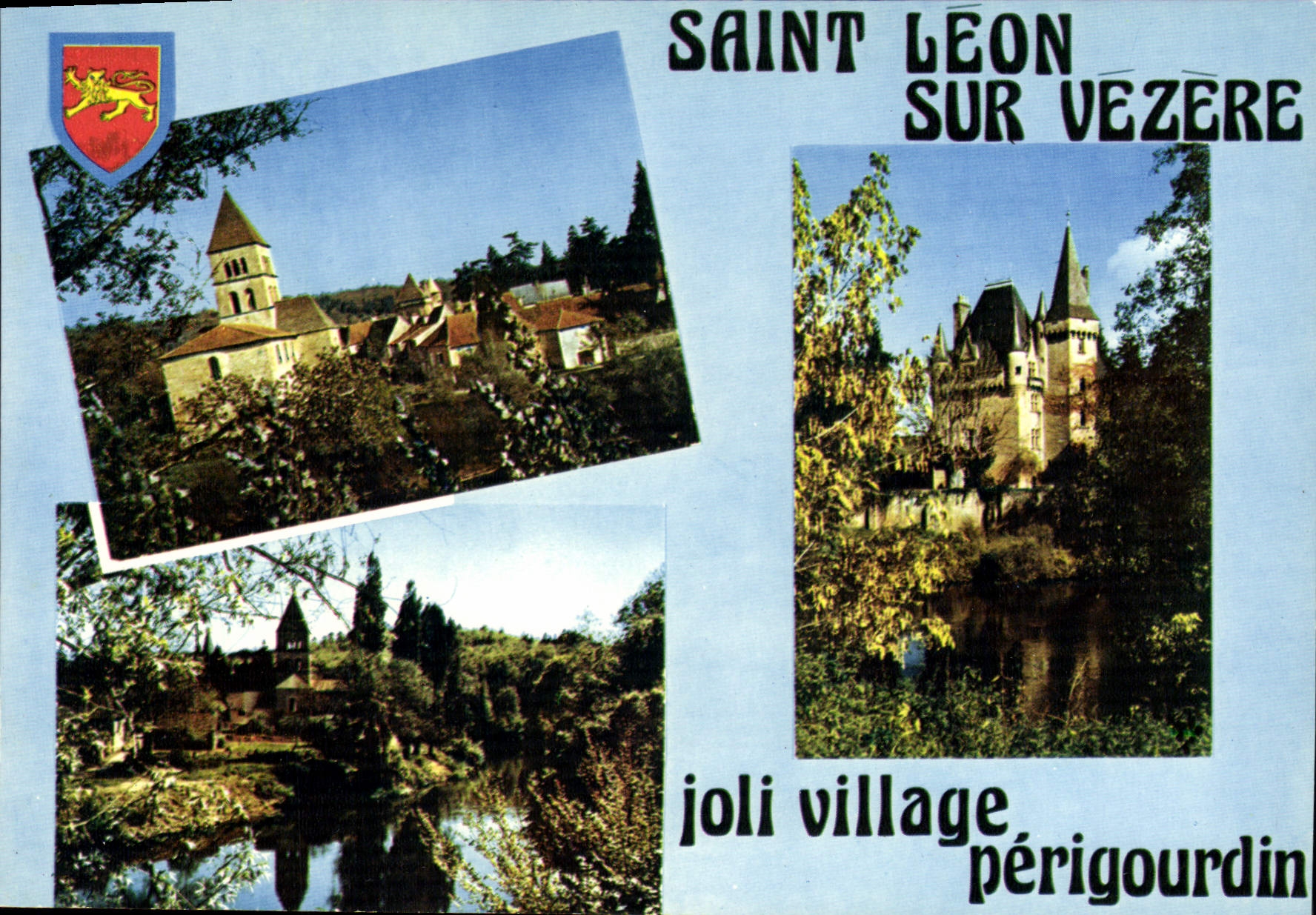 CPSM SAINT-LEON-SUR-VEZERE église château de Clérans