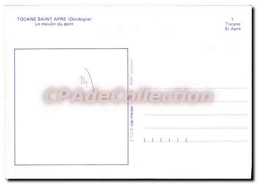 Tocane Saint-Apre — Ansicht des Brückenmühlen — Vintage Postcard/Antike Ansichtskarte — Rückseite