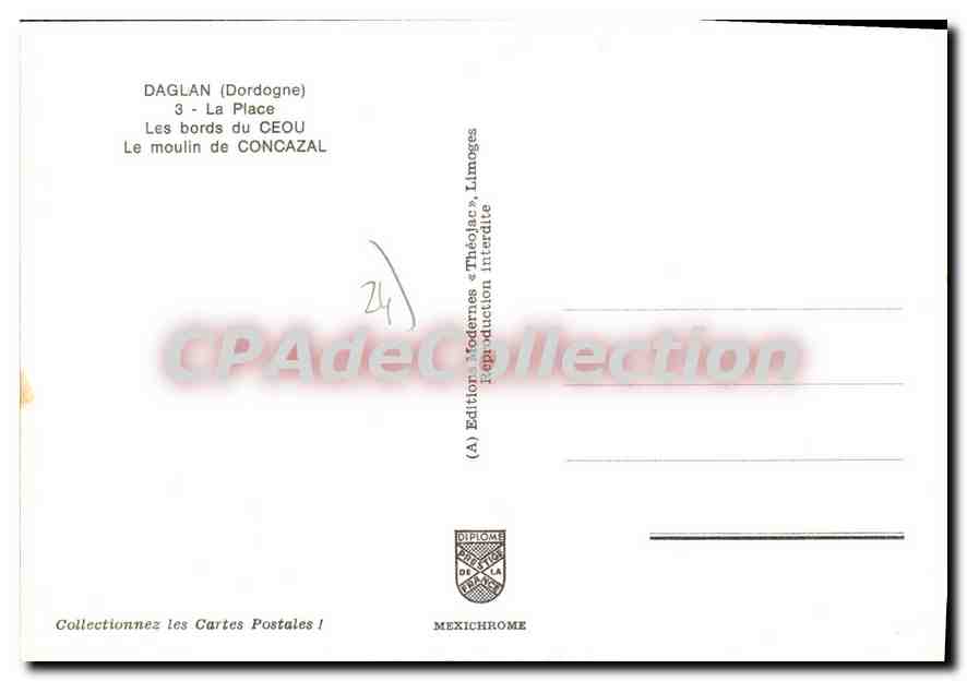 CPSM Daglan La Place Les Bords Du Ceou Le Moulin De Concazal — Verso