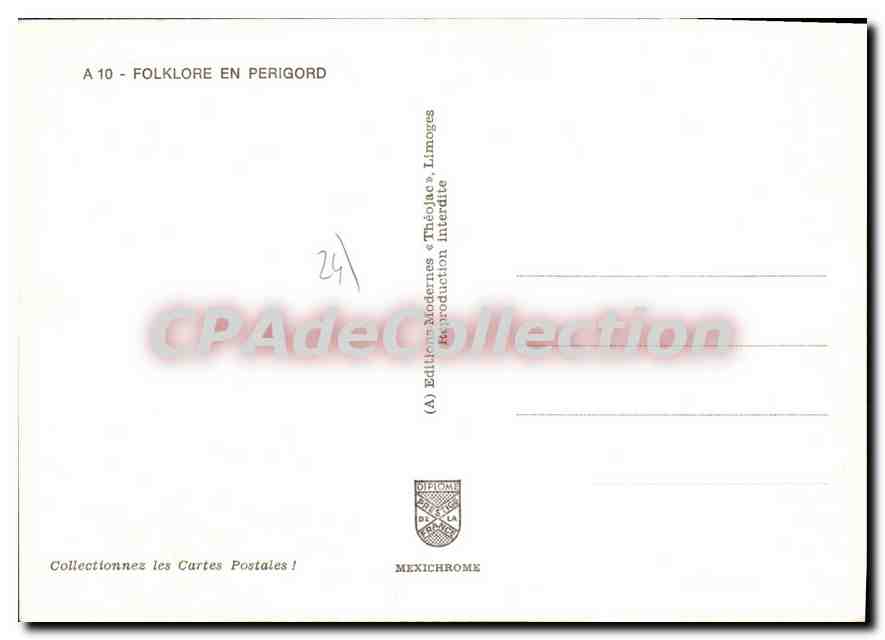 Folklore of Périgord — Publisher Théolac, Limoges, no. A 10 — Back