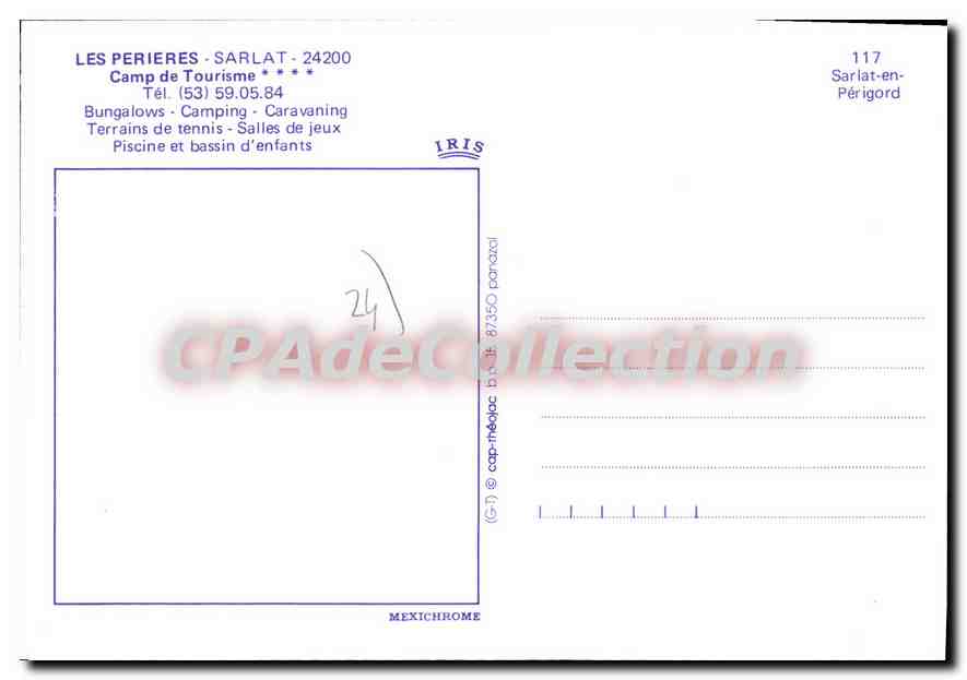 Les Périères - Sarlat - Tourismuslager — Schwimmbad und Tennisplätze — Verlag IRIS, Nr. 117 — Rückseite